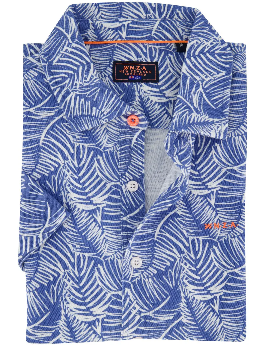 New Zealand blauw geprint overhemd korte mouw casual