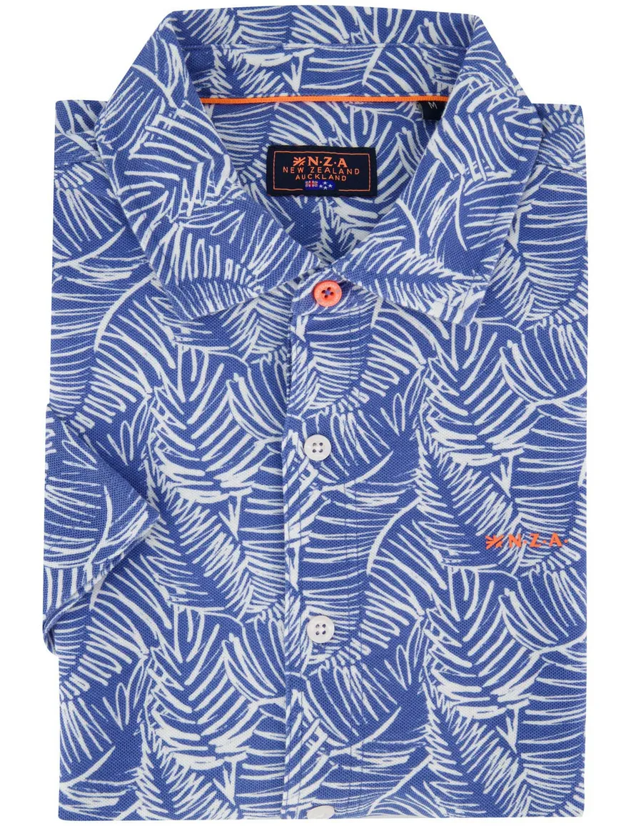 New Zealand blauw geprint overhemd korte mouw casual