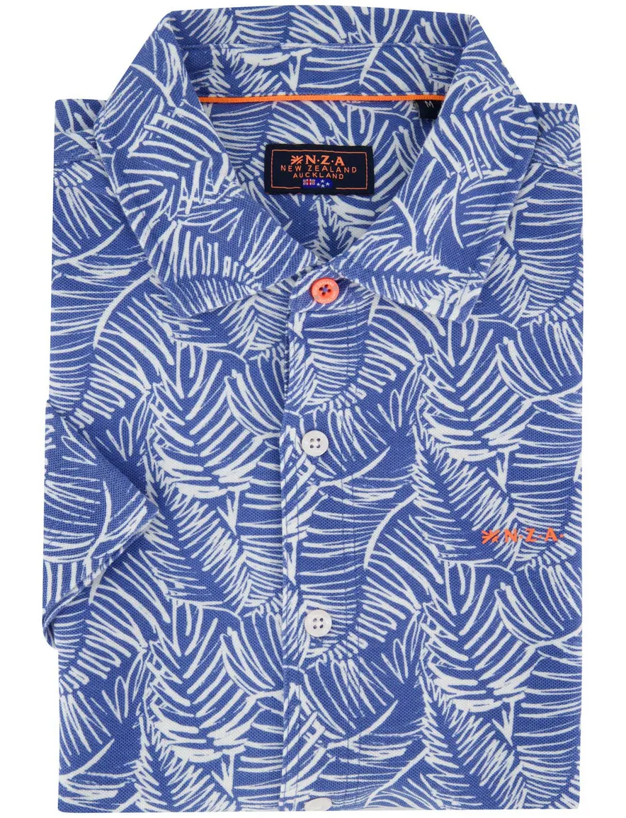 New Zealand blauw geprint overhemd korte mouw casual