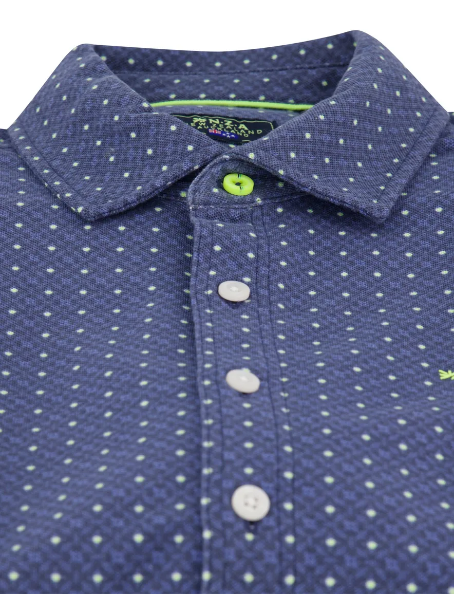 New Zealand overhemd donkerblauw geprint korte mouw casual