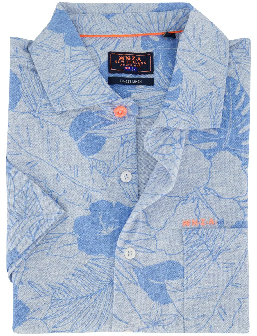 New Zealand overhemd blauw bladeren print