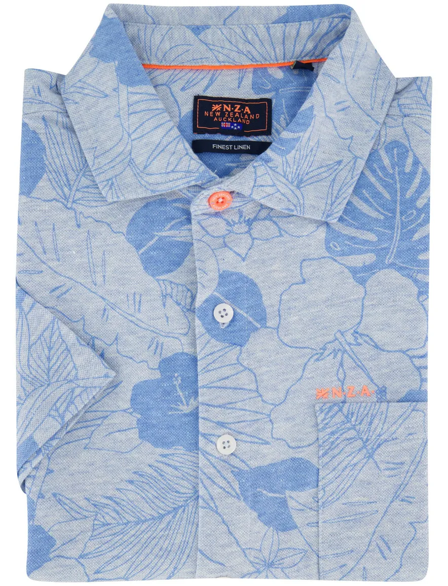 New Zealand overhemd blauw bladeren print
