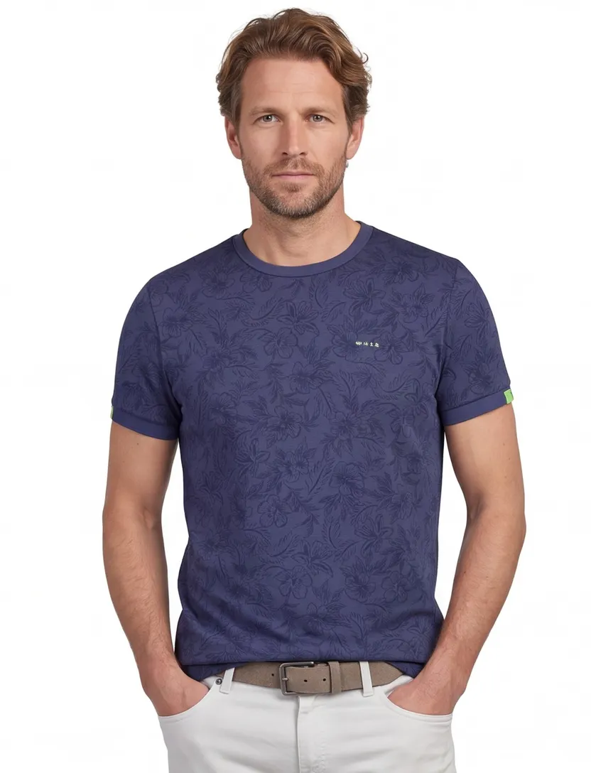 T-shirt New Zealand bloemen print donkerblauw katoen