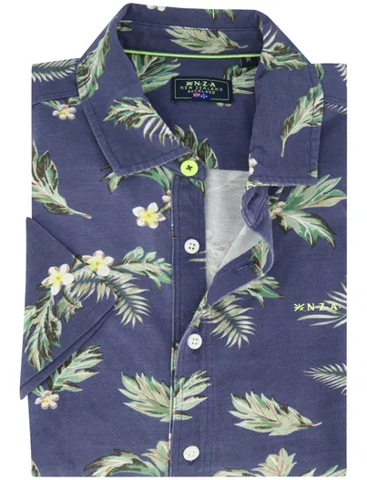 New Zealand Overhemd New Zealand bloemen geprint donkerblauw
