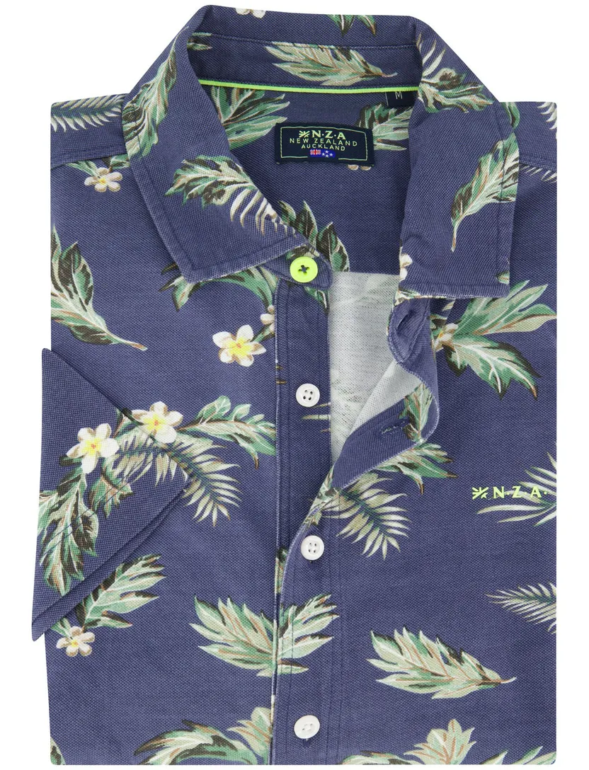 Overhemd New Zealand bloemen geprint donkerblauw