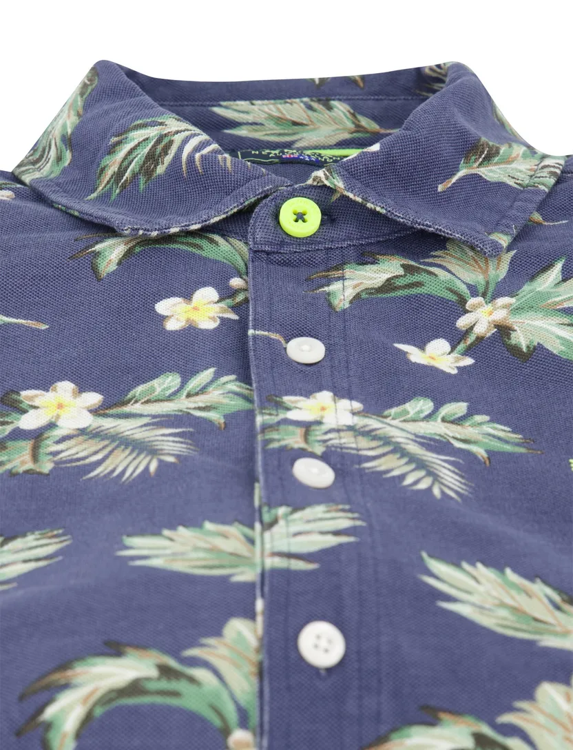 Overhemd New Zealand bloemen geprint donkerblauw