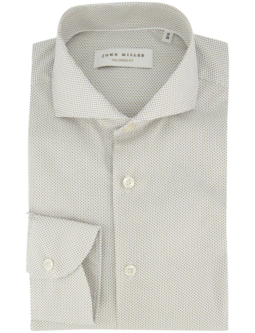 John Miller overhemd beige met stippen