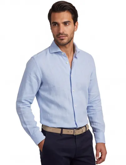 John Miller John Miller Slim Fit overhemd lichtblauw gemêleerd