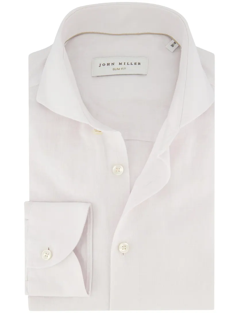 Overhemd John Miller Slim Fit wit linnen mouwlengte 7