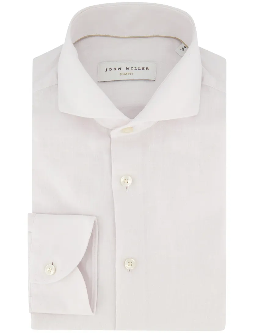 Overhemd John Miller Slim Fit wit linnen mouwlengte 7