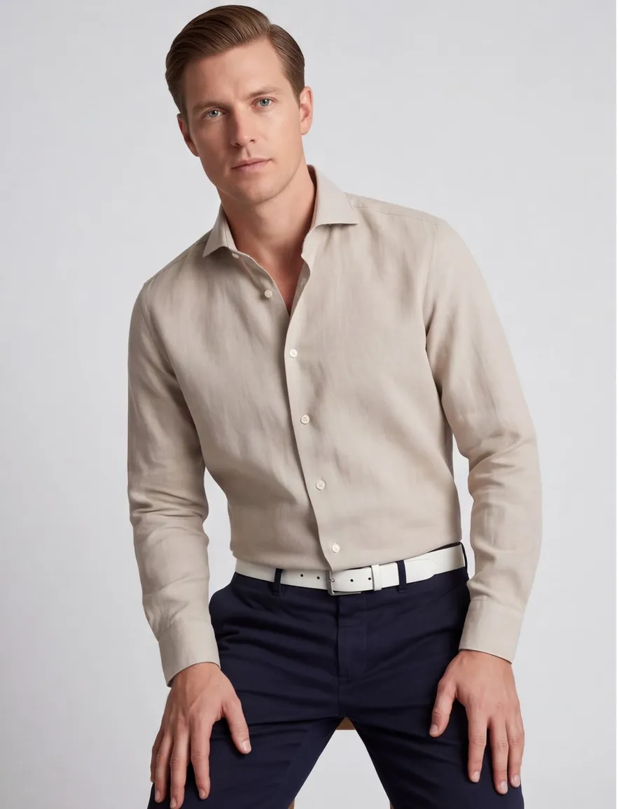 John Miller overhemd beige effen