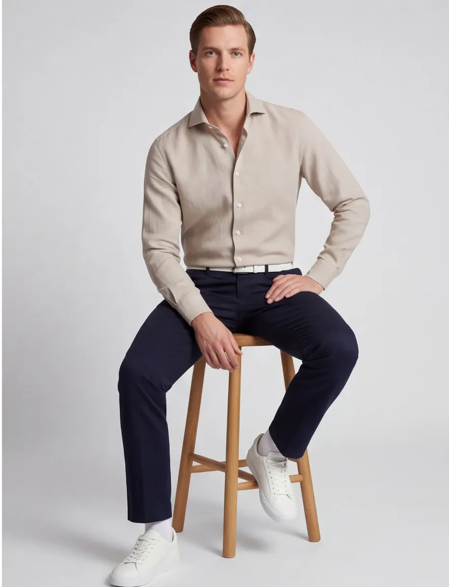John Miller overhemd beige effen