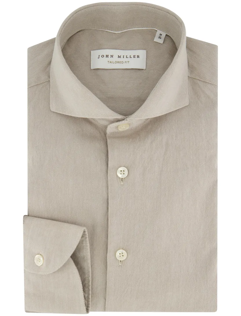 Overhemd John Miller beige katoen normale fit