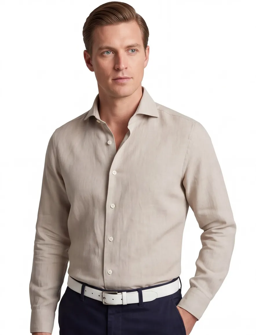 John Miller overhemd beige effen