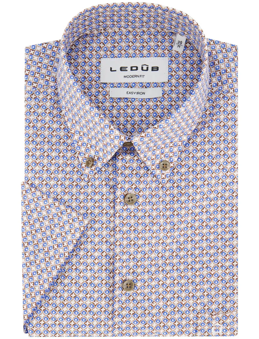Overhemd Ledub Modern Fit blauw bruin geprint
