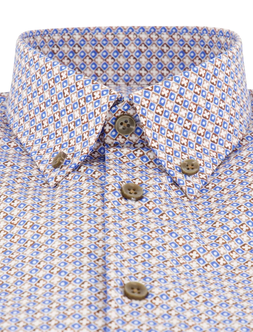 Overhemd Ledub Modern Fit blauw bruin geprint