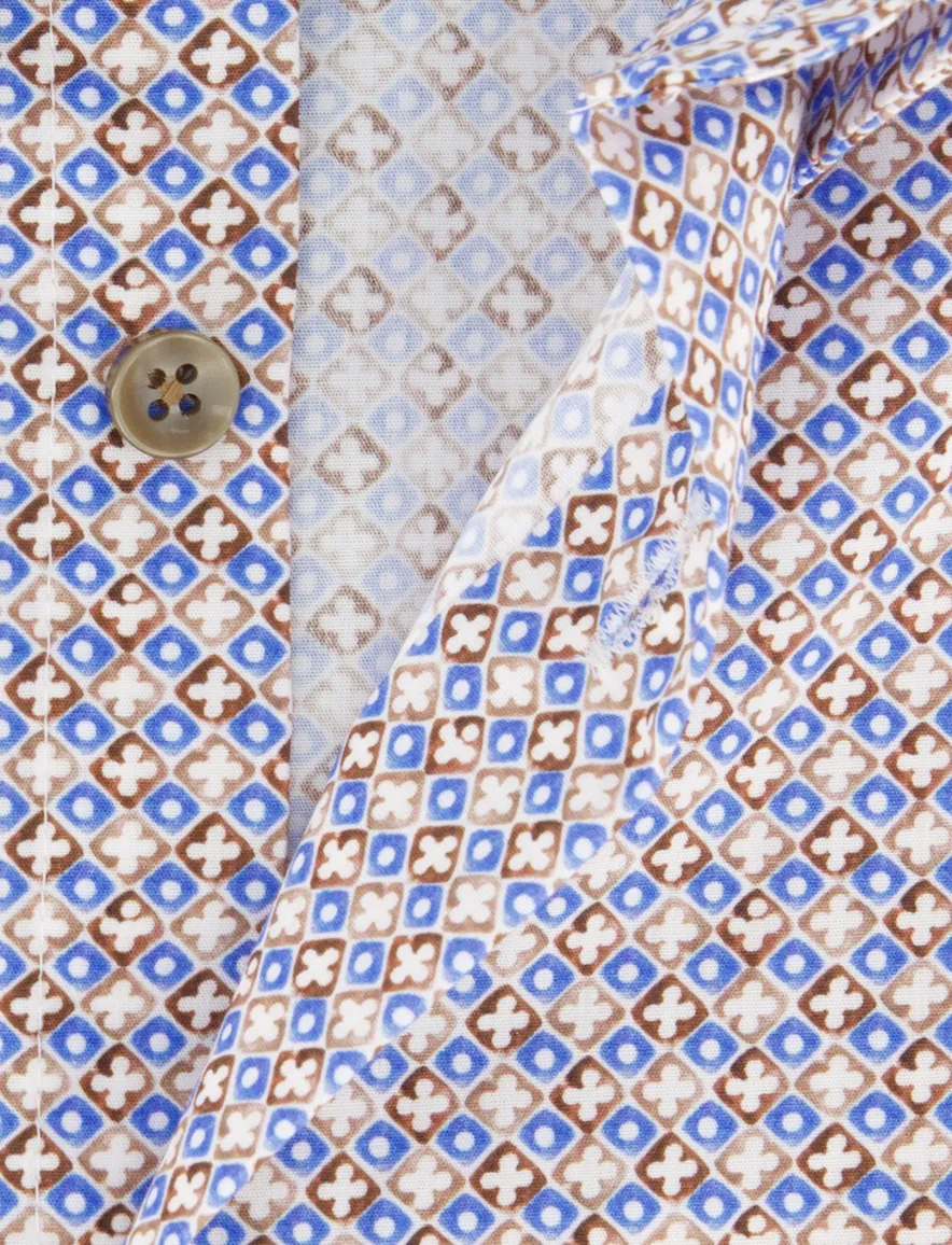 Overhemd Ledub Modern Fit blauw bruin geprint