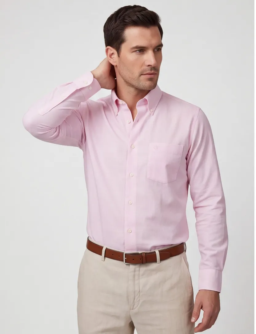 Ledub Modern Fit overhemd roze structuur