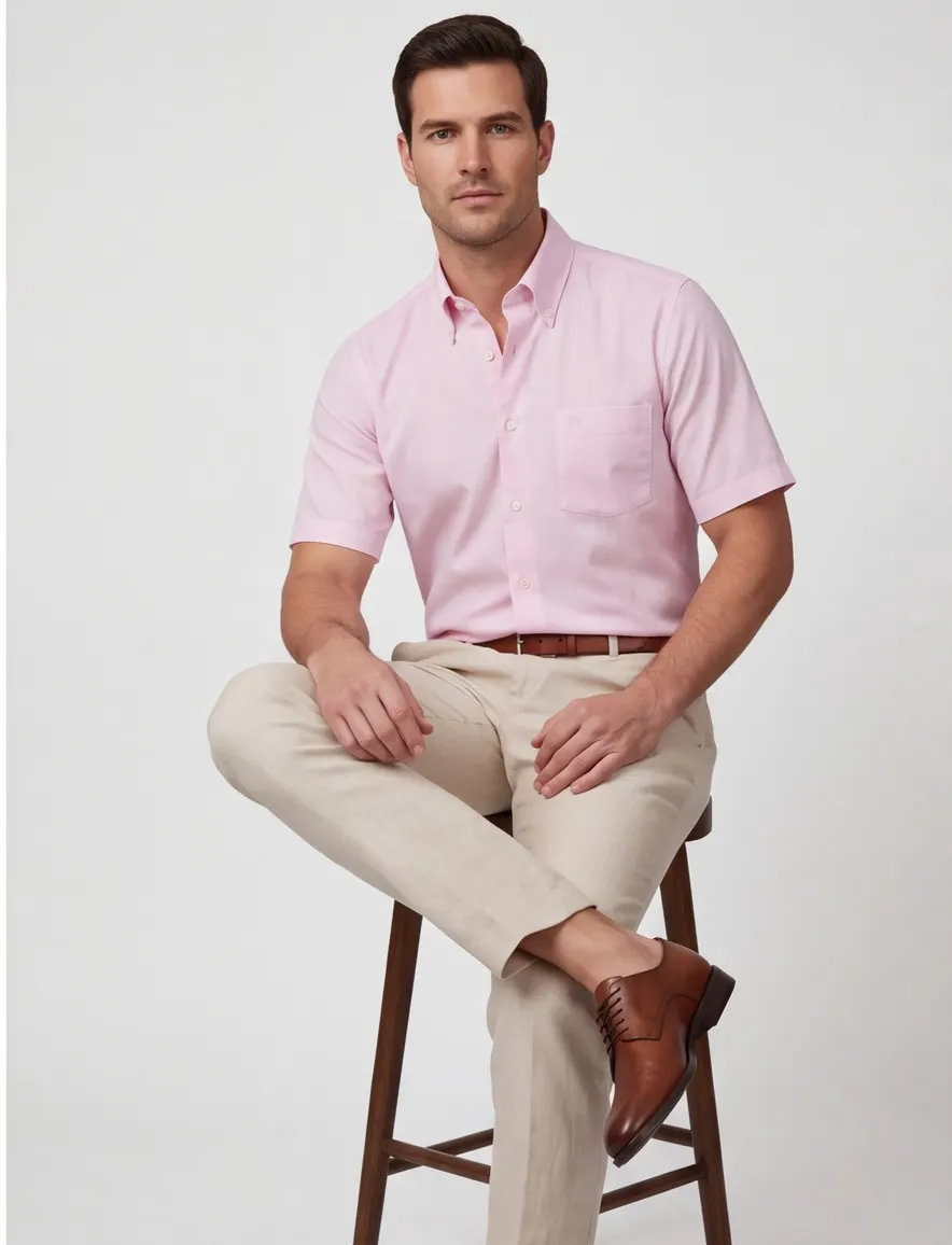 Overhemd Ledub Modern Fit roze met structuur