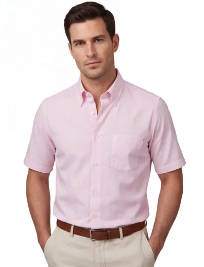 Ledub Ledub Modern Fit overhemd roze structuur