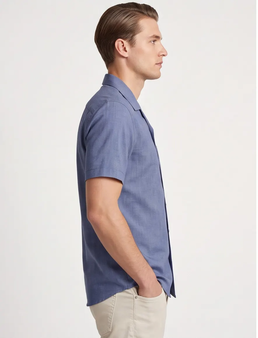 Ledub overhemd blauw stretch