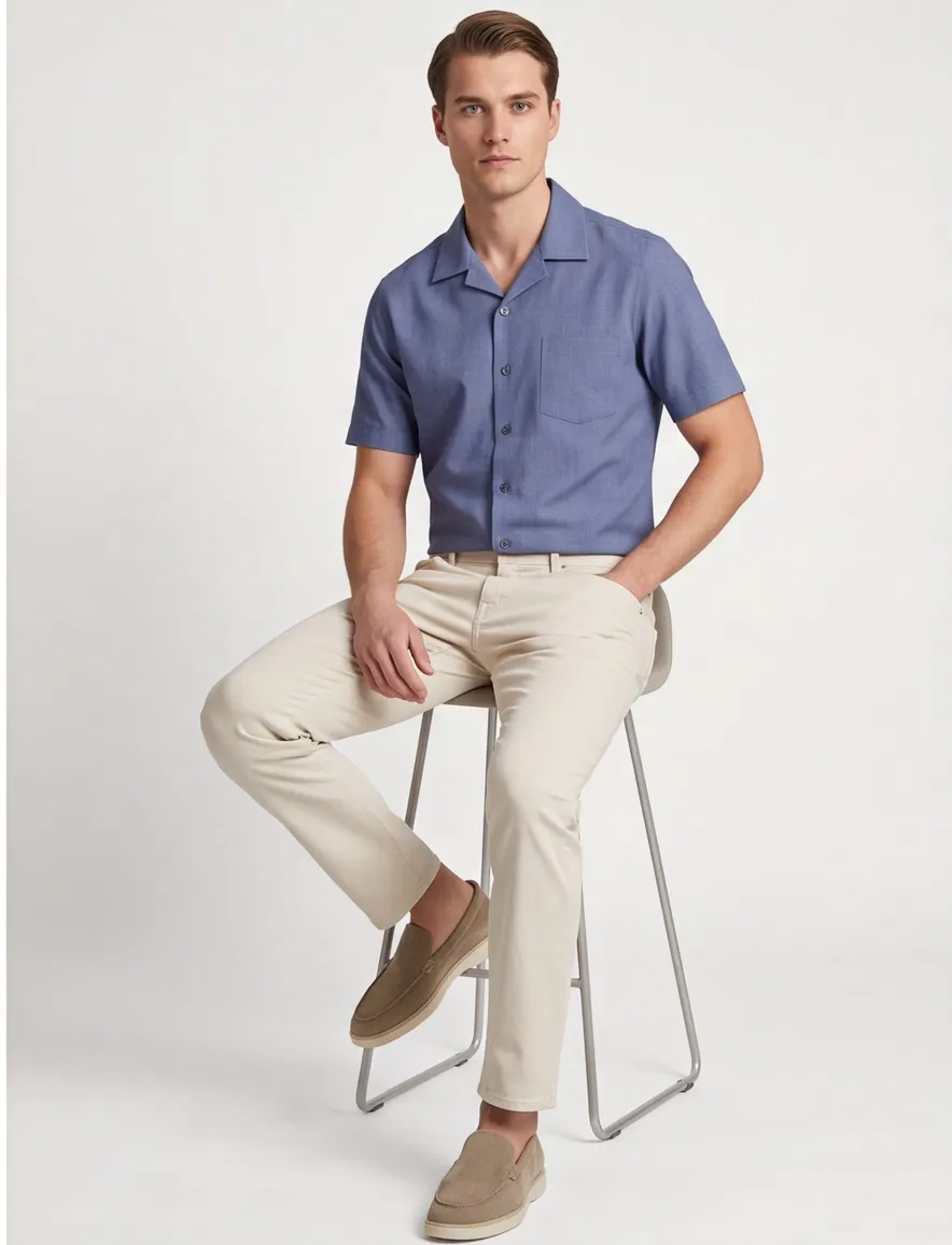 Ledub overhemd blauw stretch