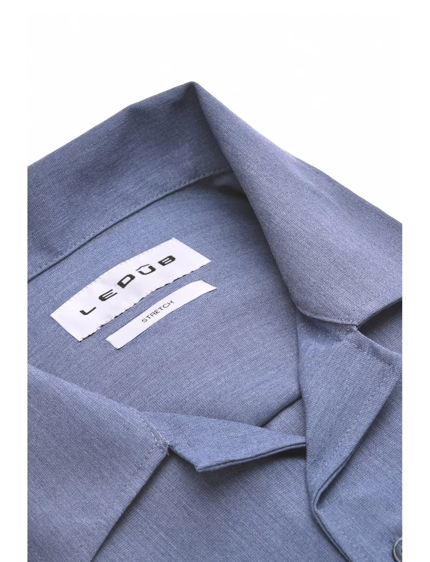 Ledub overhemd blauw stretch