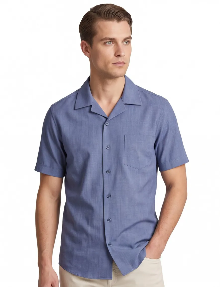 Ledub overhemd blauw stretch