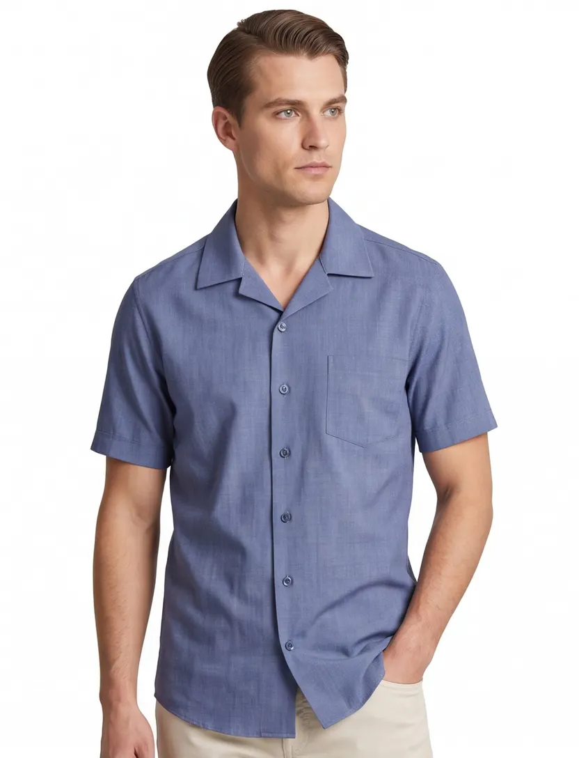 Overhemd Ledub blauw stretch normale fit