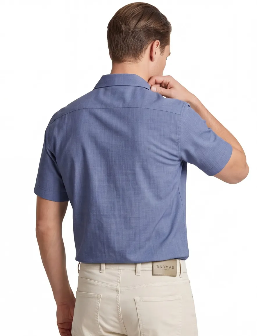 Ledub overhemd blauw stretch