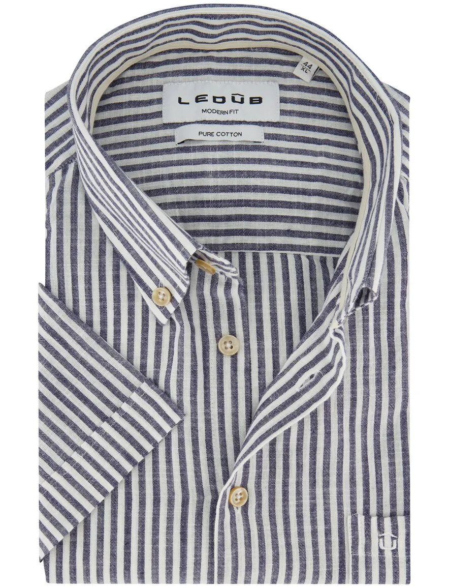 Ledub Modern Fit overhemd donkerblauw gestreept