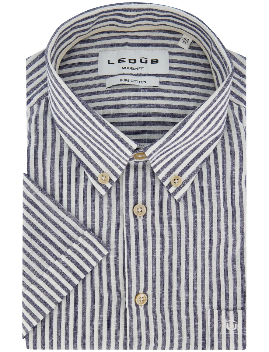 Ledub Modern Fit overhemd donkerblauw gestreept