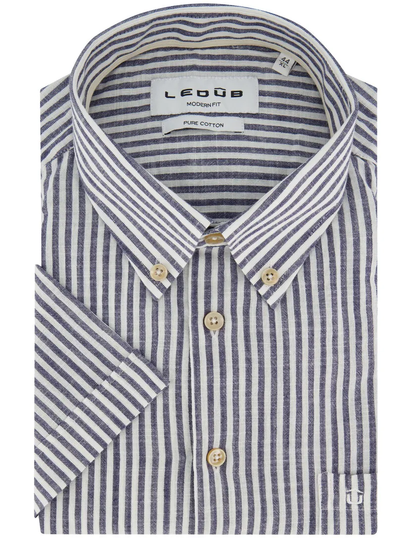 Overhemden Ledub Modern Fit donkerblauw gestreept