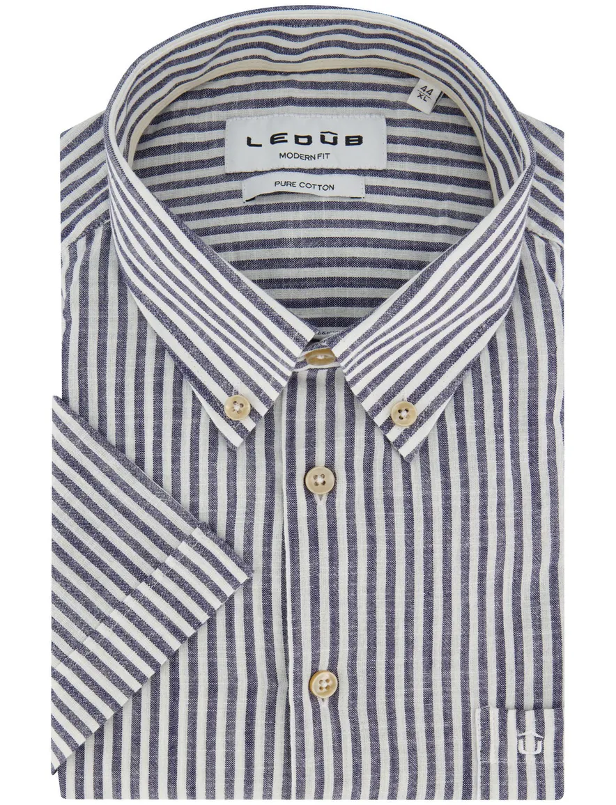 Overhemden Ledub Modern Fit donkerblauw gestreept