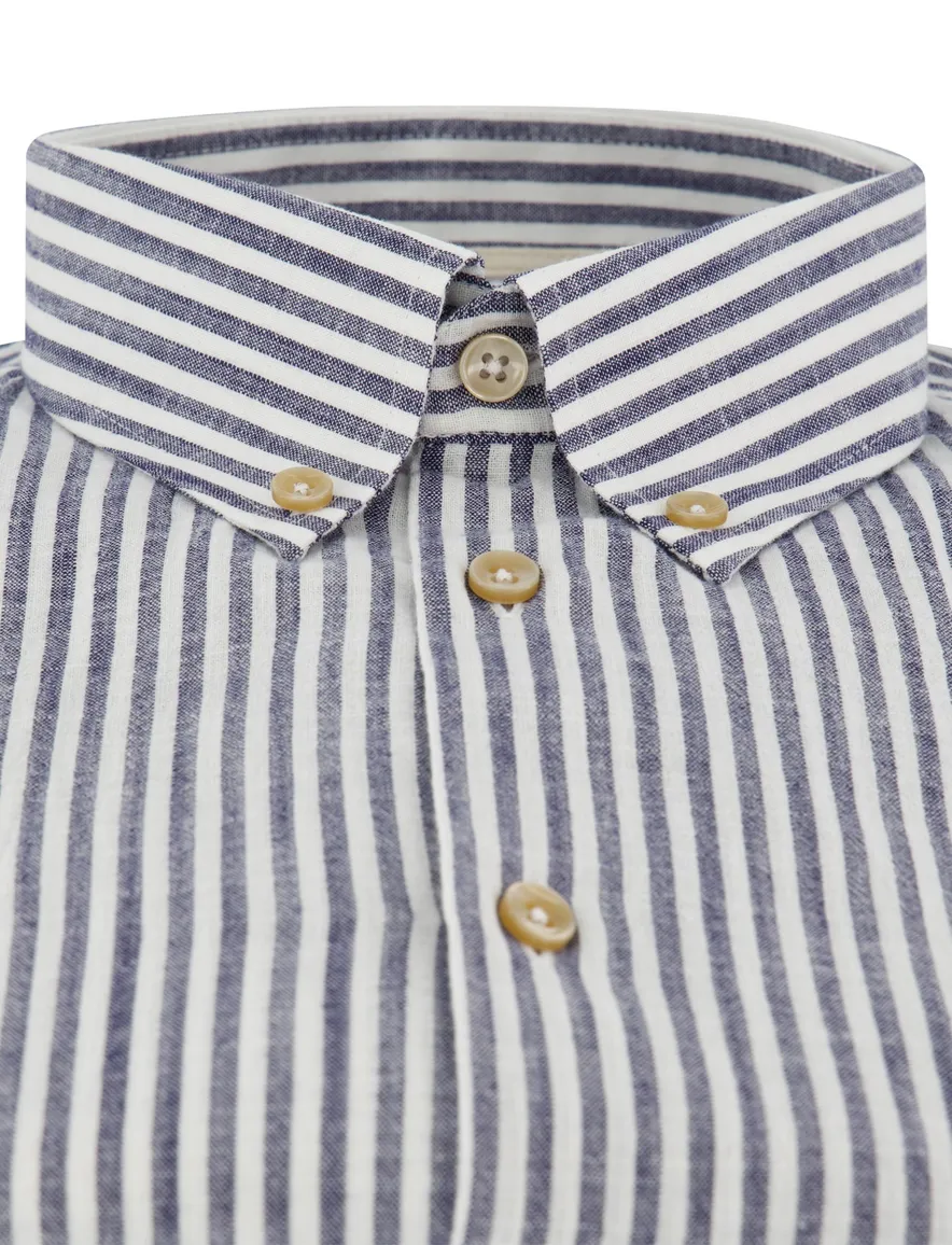 Ledub Modern Fit overhemd donkerblauw gestreept