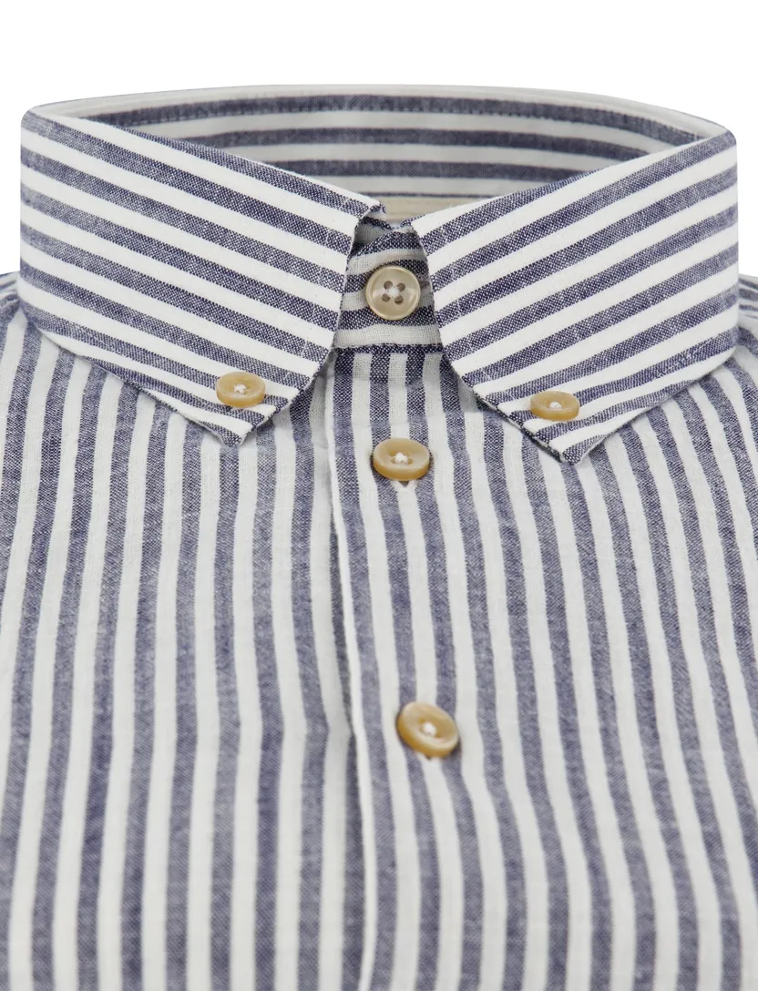 Overhemden Ledub Modern Fit donkerblauw gestreept