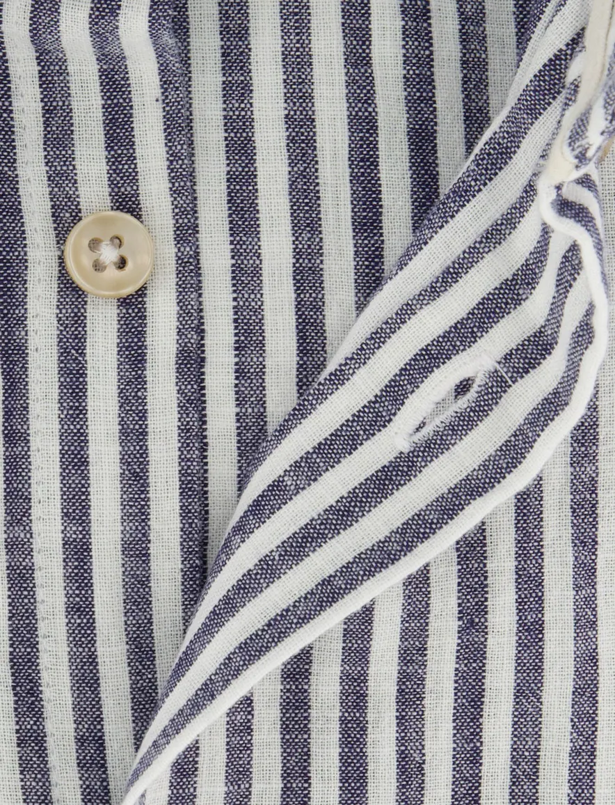 Ledub Modern Fit overhemd donkerblauw gestreept