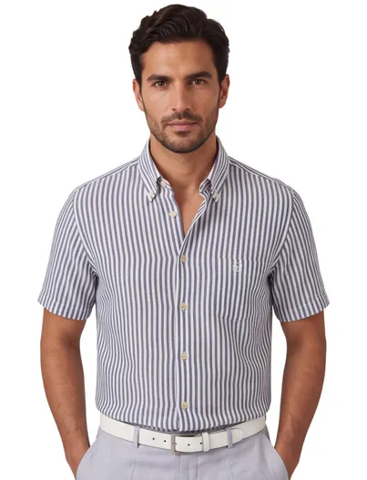 Ledub Overhemden Ledub Modern Fit donkerblauw gestreept