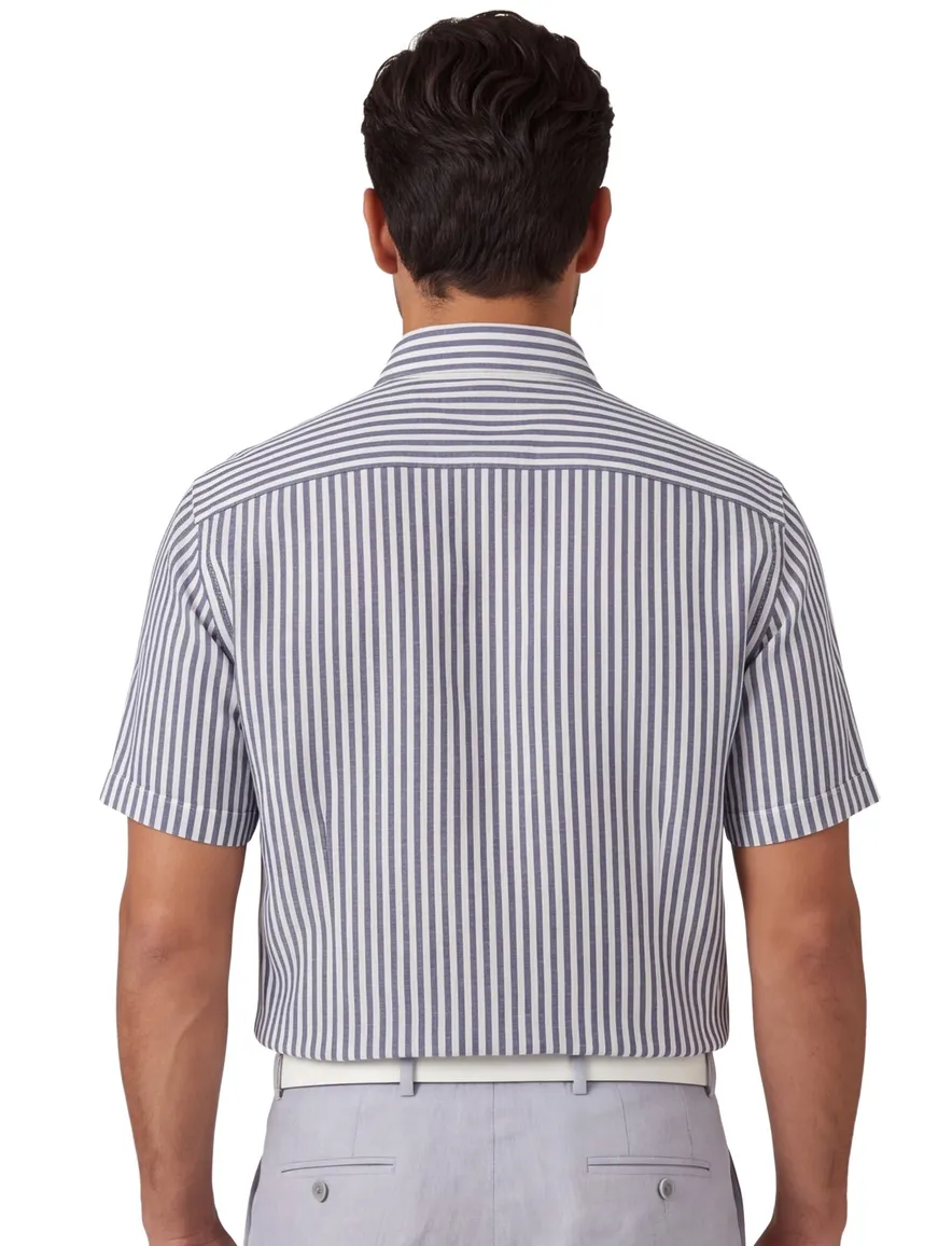 Ledub Modern Fit overhemd donkerblauw gestreept