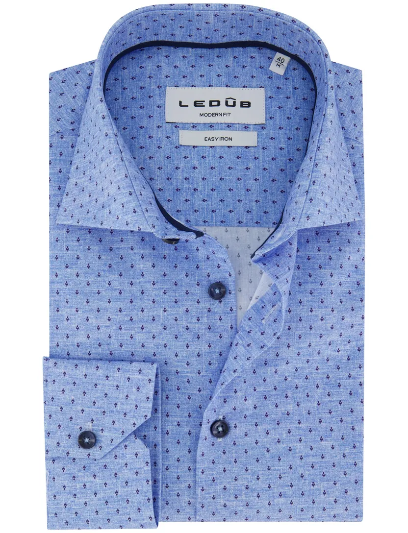 Ledub Modern Fit overhemd blauw geprint katoen