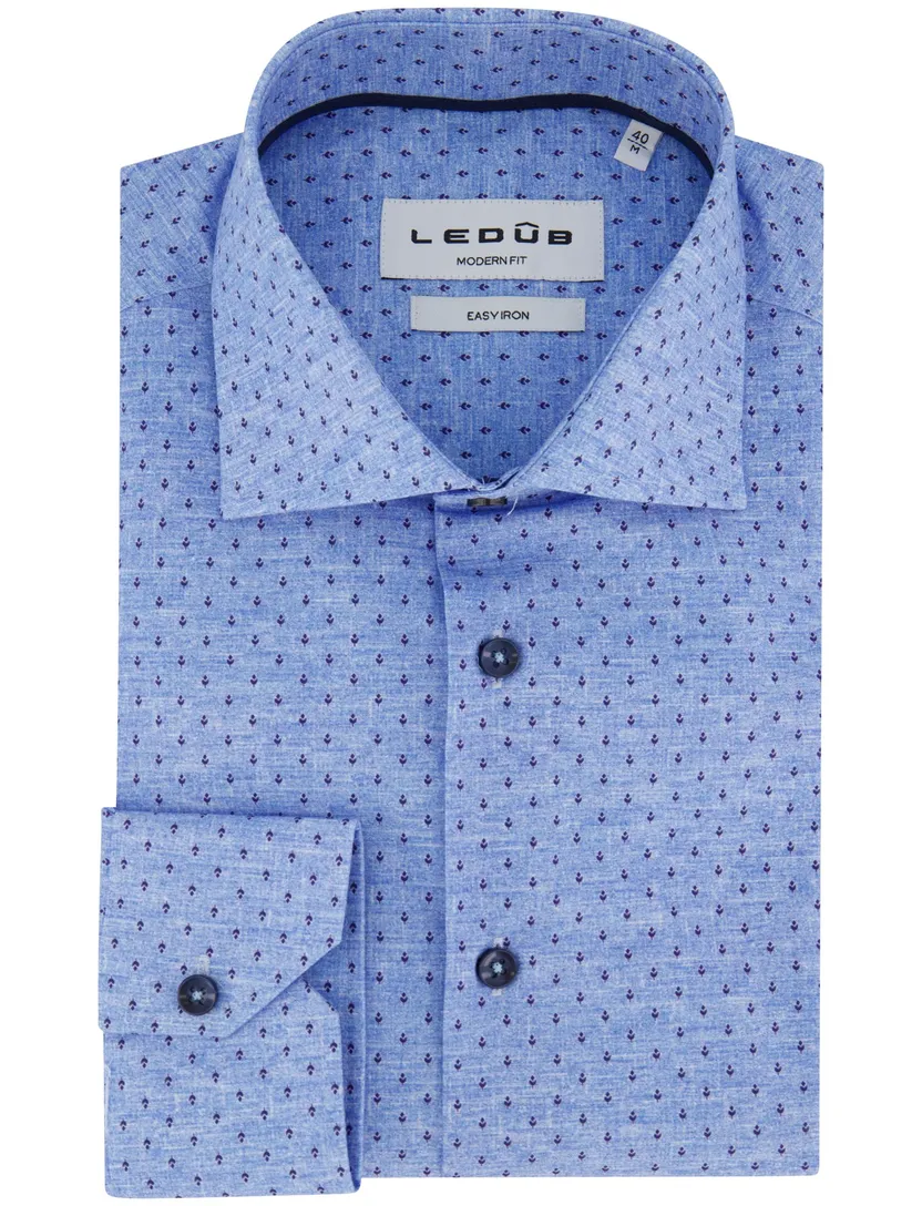 Ledub Modern Fit overhemd blauw geprint katoen