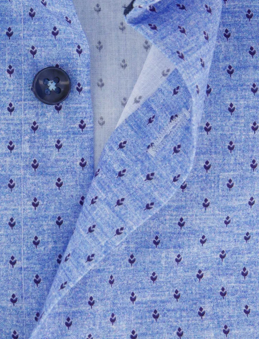 Ledub Modern Fit overhemd blauw geprint katoen