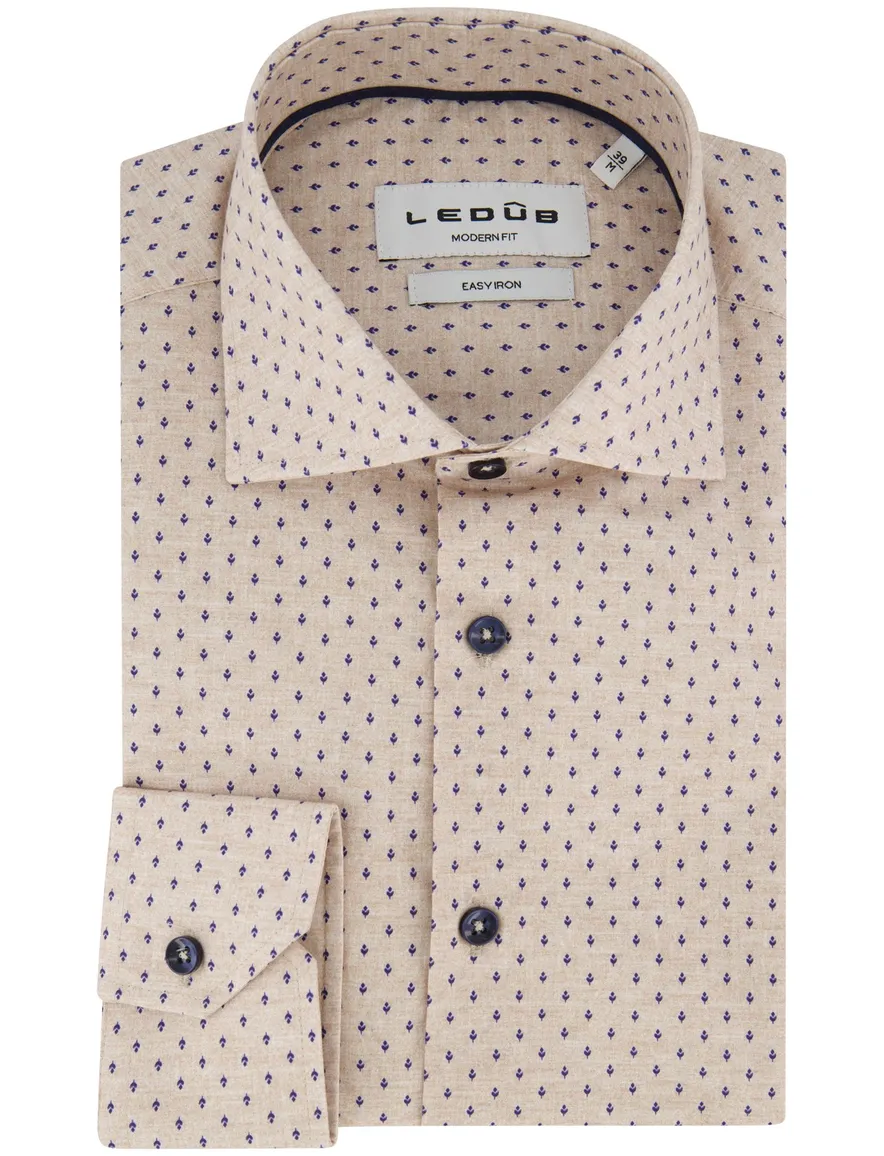 Overhemd Ledub Modern Fit beige geprint katoen