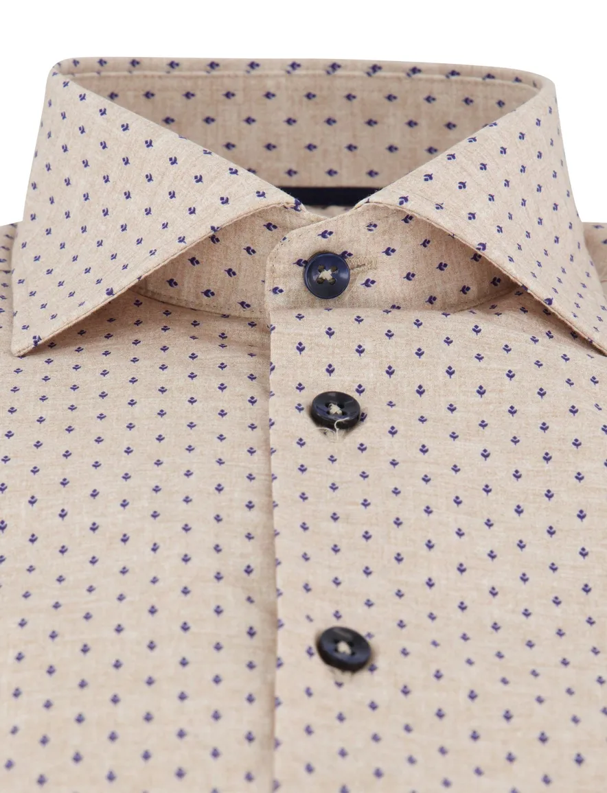 Ledub Modern Fit overhemd beige print mouwlengte 7