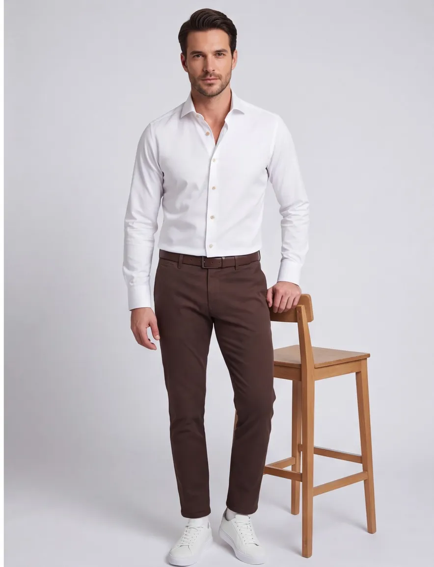 Overhemd Ledub Modern Fit wit strijkvrij