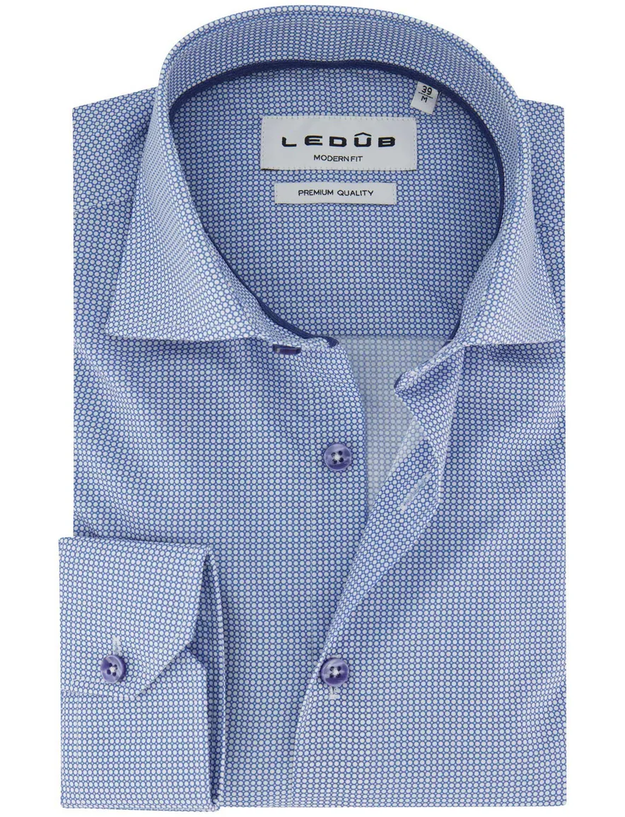 Overhemd Ledub Modern Fit blauw geprint
