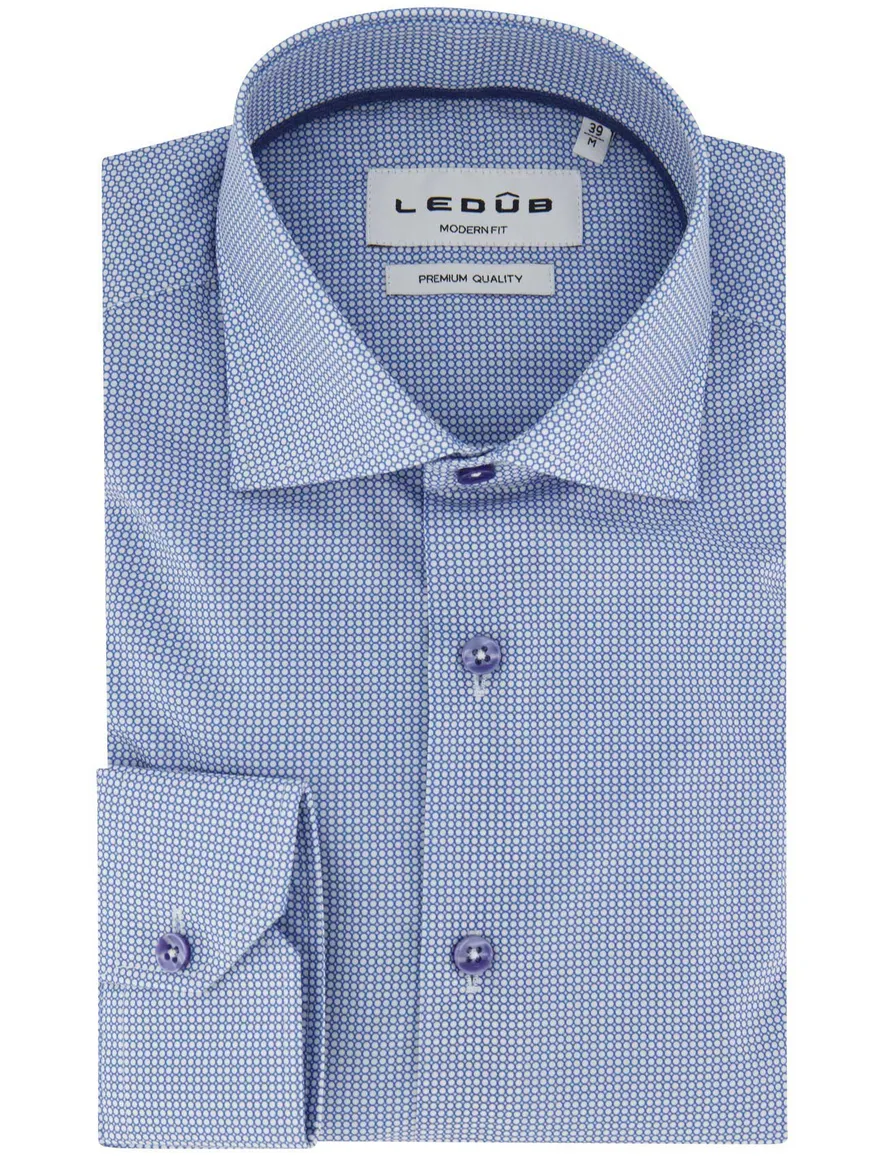 Overhemd Ledub Modern Fit blauw geprint