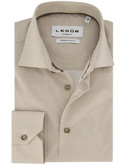 Ledub Overhemd Ledub Modern Fit beige met bruin patroon