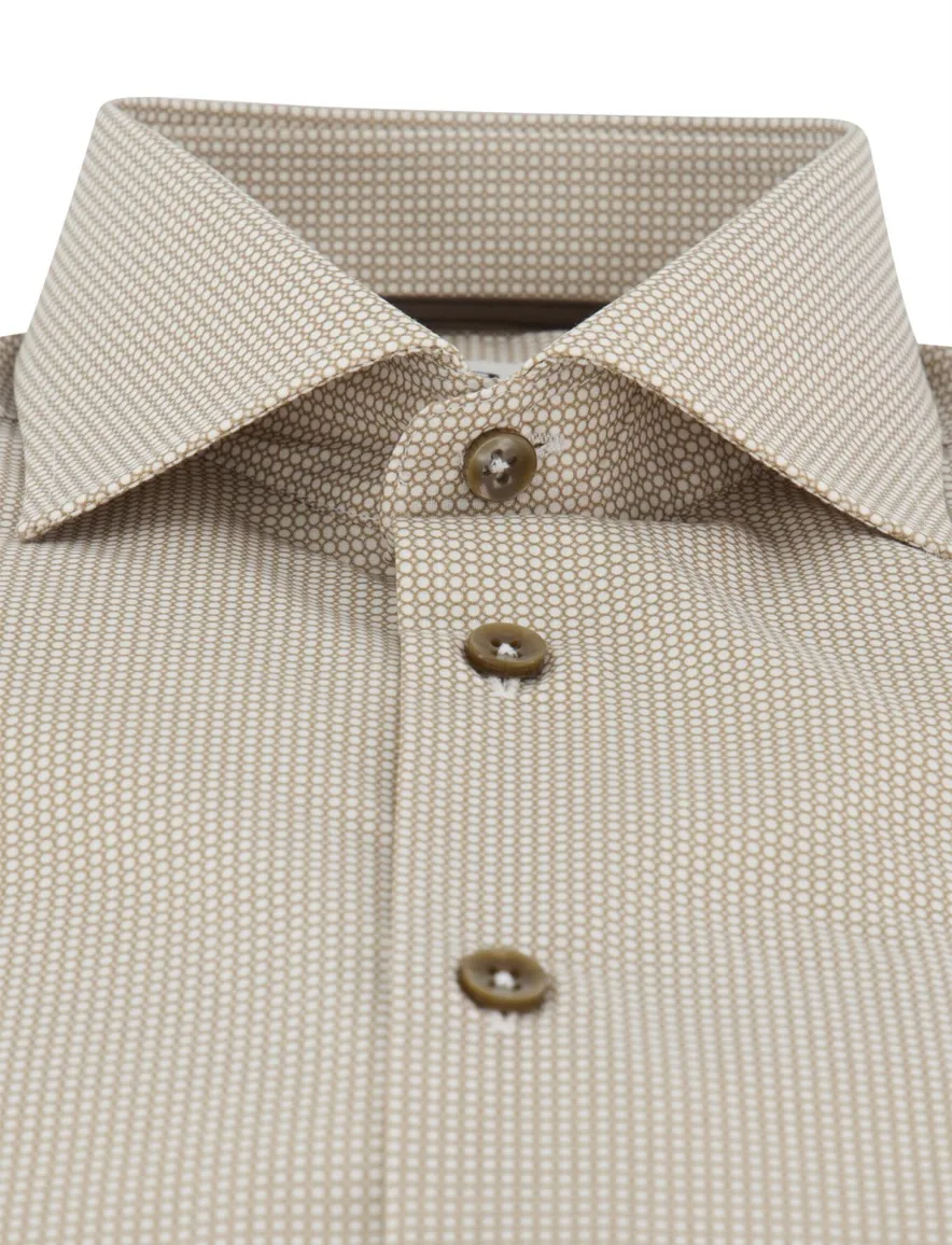 Overhemd Ledub Modern Fit beige met bruin patroon