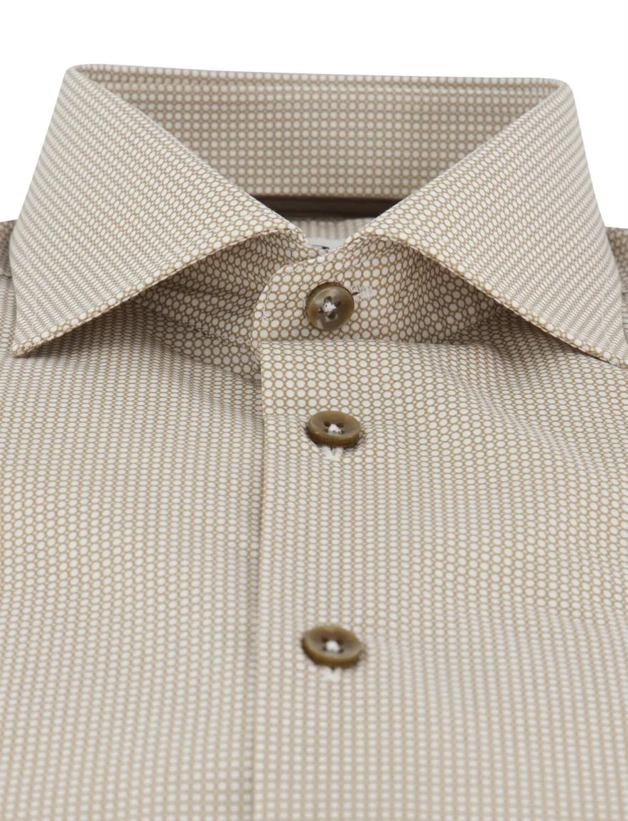 Overhemd Ledub Modern Fit beige met bruin patroon